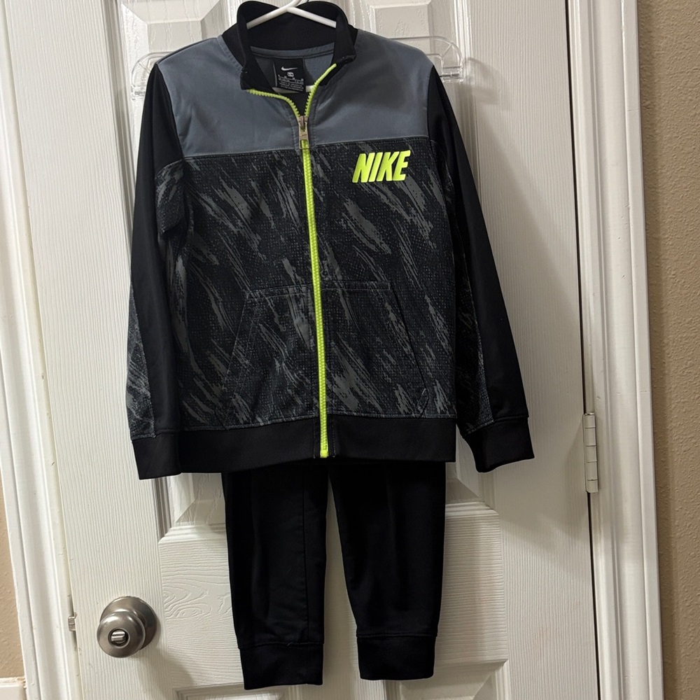 Boys Nike Black and Gray Jacket with Neon Yellow Logo
